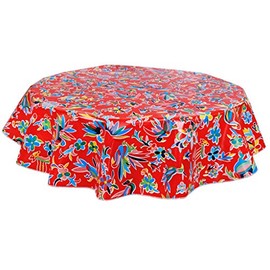 Round Freckled Sage Oilcloth Tablecloth in Animal Wonderland Red - You Pick The Size!