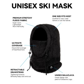 Gisdanchz Ski Mask for Women, Fleece Balaclava Face Mask Ski Helmet Cover for Women Men, Neck Warmer Gaiters Face Cover for Winter Women Men Ski Hood Winter Face Shield for Cold Weather, Black Gray
