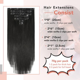 WindTouch Clip in Hair Extensions Real Human Hair, 22 Inch 70g 7pcs Natural Black Hair Extensions for Women Clip in, Natural Straight Remy Human Hair Clip ins for Women