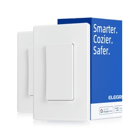 ELEGRP Smart Light Switch, 2.4GHz Wi-Fi Light Switch Compatible with Alexa & Google Assistant, Neutral Wire Required, APP Control and Timer Schedule, UL Certified,Single Pole, White, 2 Pack