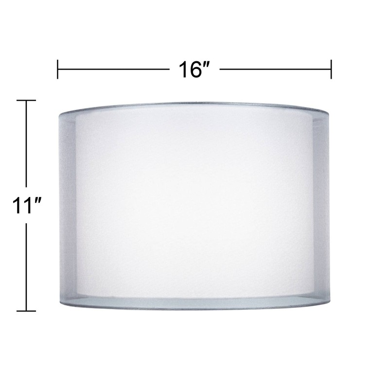 Silver and White Double Sheer Large Drum Lamp Shade 16"