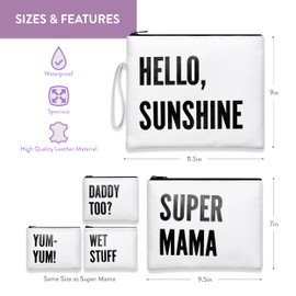 Buggybop Diaper Bag Organizing Pouches – Set of 5 Travel Pouches for Diaper Backpack Organization and Storage – Premium Leather Pouches with Waterproof Interior – Zippered Pouch with Funny Words