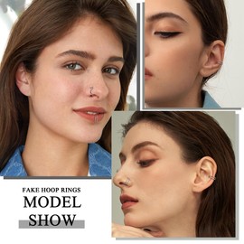 ZELORES 36Pcs 20G Hoop Nose Ring 316L Stainless Steel Non Pierced Double Nose Ring Cartilage Earrings Mix Color Fake Nose Rings for Women Men 6mm 8mm 10mm(SIlver)