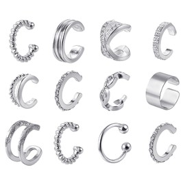 YUXIANLB Pack of 12 Ear Cuff Earrings for Women Non-Piercing Adjustable Earrings Set Cute Lightweight Cartilage Clip Helix Wrap Ear Jewellery Set for Wedding Birthday Party Shopping