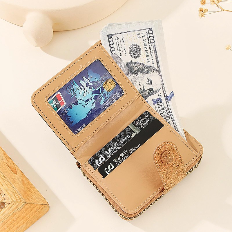 aolaso Cork Small Wallets for Women, Leather RFID Blocking Leather