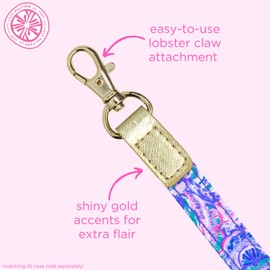Lilly Pulitzer Cute Lanyard for ID Badges and Keys, Blue Womens Lanyard Keychain, Colorful Lanyard with Metal Hook, Happy As A Clam