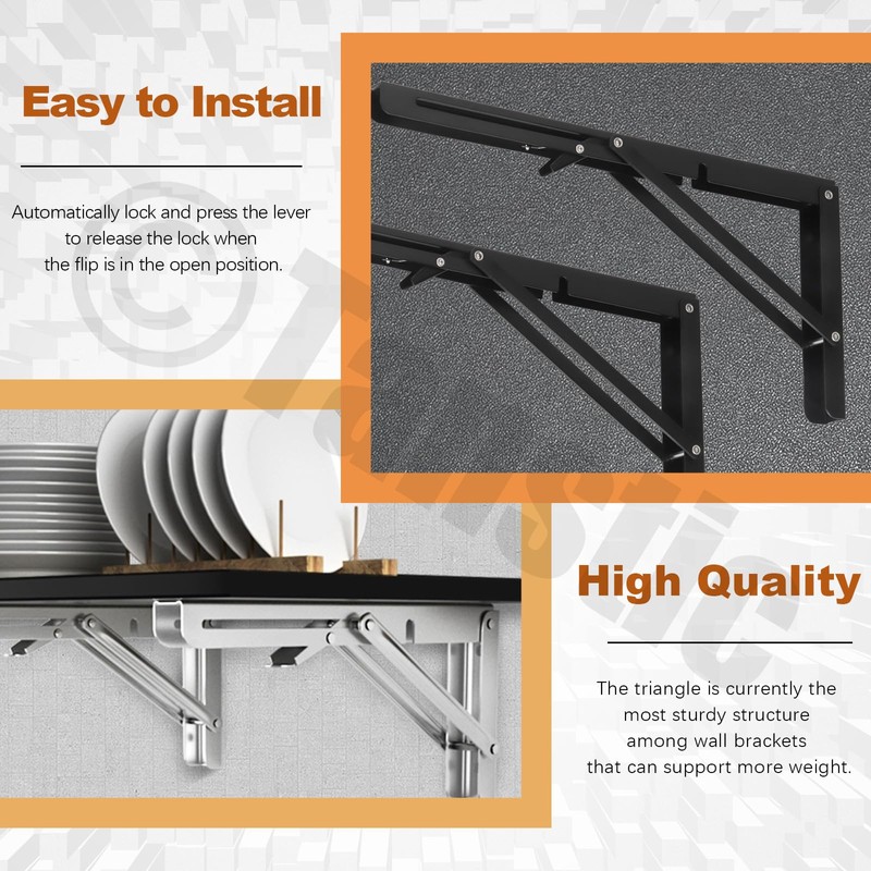 Tanstic 2 Pack 14 Inch Folding Shelf Brackets, Heavy Duty