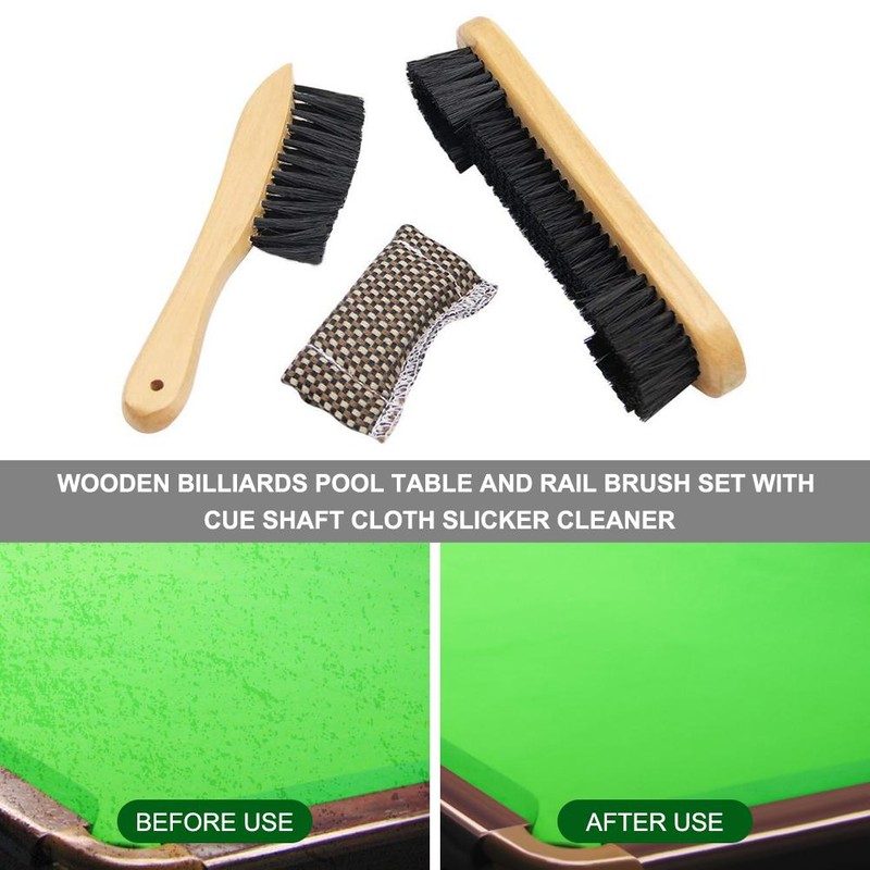 Wooden Billiards Pool Table and Rail Brush Set Nylon Bristles