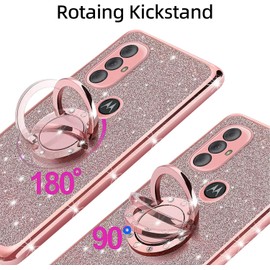 Funda protectora para Moto G Pure para teléfono Moto G Power 2022 para Moto G Play 2023 para mujer, funda protectora de TPU transparente con purpurina y correa de soporte para Moto G Pure