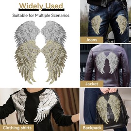 2 Pairs Sequin Wing Appliques Set Gold Silver Angel Wing Applique Iron On Patch for Clothes Jackets Denim Dress DIY Accessory