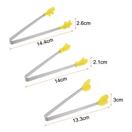 HARFINGTON Mini Food Tongs 5.5" Pattern Shape Stainless Steel with Silicon Tips Small Cooking Tongs Kitchen Food Tongs Serving Tongs for Cooking Grilling BBQ Barbecue Kitchen, Yellow