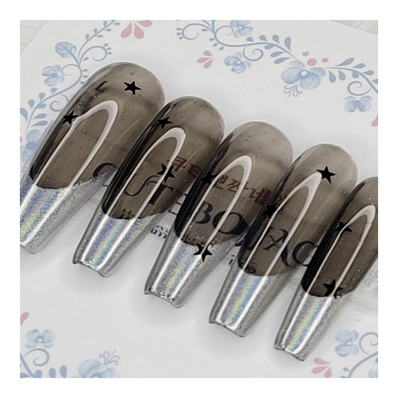 Smoke Aurora handmade nail tip - Oval L / 스모크