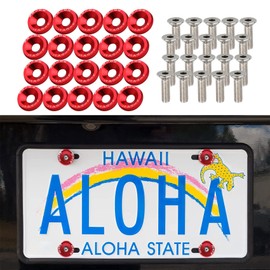 20PCS Fender Bumper Washer Bolt, Aluminum Fender Washer Engine Bay Dress Up Kit, Fasteners M6 JDM Fender Washer Kit Fits Bumper Washer Bolt, Headlights, Trunk Engine Bay Dress Up (Red)