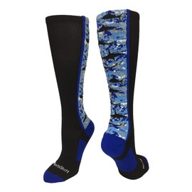 MadSportsStuff Digital Camo Shark Socks Over The Calf (Black/Blue/White, Small)