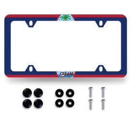 Guam Flag License Plate Frame Colroful Guams License Plate Personalise Stainless Steel Auto Parts Funny License Plate Decoration with Screws Size 12.3" x 6.3"
