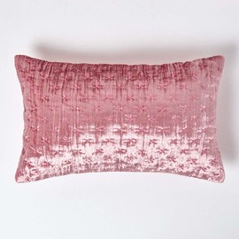 HOMESCAPES Blush Pink Rectangular Crushed Velvet Cushion Cover with Embroidered Design Super Soft Dusky Pink Luxury Decorative Scatter Cushion 30 x 50cm Throw Pillow for Sofa or Bed with Zip Closure