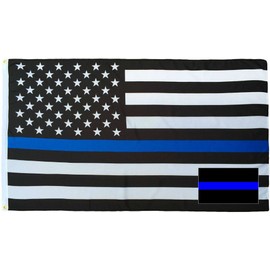 AES Wholesale Combo 3x5 Police USA Memorial Flag & Thin Blue Line Decal Sticker Fade Resistant Double Stitched Premium Quality