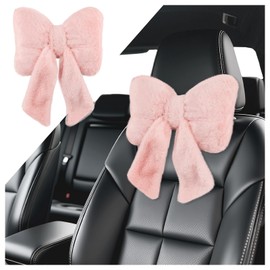 VKQTS Furry Bow Car Headrest Pillow,Soft & Comfortable Car Neck Pillow for Cars Decorations & Fatigue Relief,Universal Head Rest Pillows for Cars Interior Accessories for Trucks,SUVs (Pink)