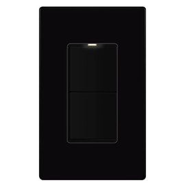 LIDER Minimalist Design Matte Finish Lighted Double Switch with Screwless Wall Plate, Combination Frameless Decorator Switch with Locator Light, Ground Terminal Single Pole, 15A 120V, UL Listed, Black