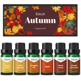 Fall Fragrance Oil, ESSLUX Autumn Essential Oils Set, Soap Candle Making Scents, Fall Scented Essential Oils for Home Diffuser Laundry, Forest Pine, Orange Cinnamon, Pumpkin Pie, Maple Syrup, 6X10 ml