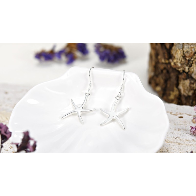 Beautifully Simple .925 Sterling Silver Starfish Dangle Earrings