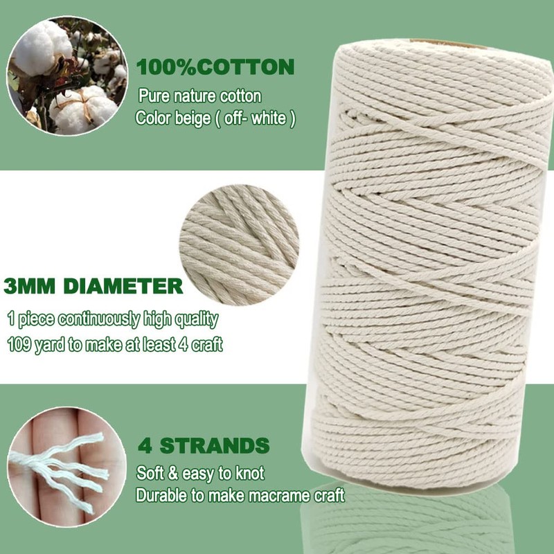 Ewparts Macrame Kit for Beginners Macrame Cord 3mm 328 Feet