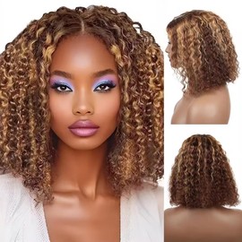 Sungirl Ombre Bob Wig Human Hair 12 Inch 13x4 Deep Wave Curly Lace Front Wigs For Women 4/27 highlight lace front wigs human hair Glueless Short Bob Wig Pre Plucked with Baby Hair