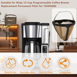 2pcs Replacement for 105KNK80 Coffee Permanent Gold Tone Filter,Compatible with Ninja 12-Cup Programmable Coffee Brewer