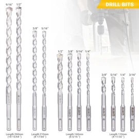 TGFTGF 17-Piece SDS Plus Rotary Hammer Drill Bits and Chisel Set, YG8C Carbide Tips, SDS Plus Bits, Masonry Drill Bit Set for Concrete, Brick and Stone, with Storage Case, Ideal Tool for DIY, Home