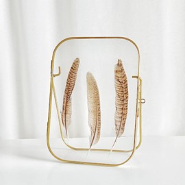 QQP 5X7 Vintage Gold Floating Picture Frame (Vertical) Round Corner Glass & Metal Ornaments Home Decor Tabletop Shelf Display Photo Frame Gifts for Wedding Mother's Day Father's Day