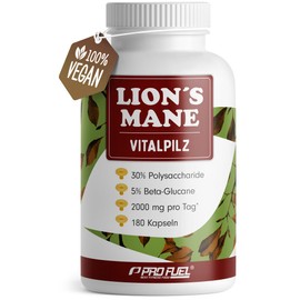 ProFuel Lions Mane capsules 180x - 2000 mg lion's mane mushroom extract from Hericium erinaceus - high-quality medicinal mushroom extract (30:1) with 30% polysaccharides and 5% valuable beta-glucan - supply for 60 days