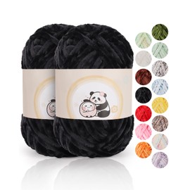 Aeelike 2 Pack Black Chenille Yarn, Velvet Chenille Yarn for Crocheting Knitting Blanket, 87Yard (80m) / Skein Soft Super Bulky Yarn, Fluffy Velvet Yarn for Beginners and Knitters DIY Crafts