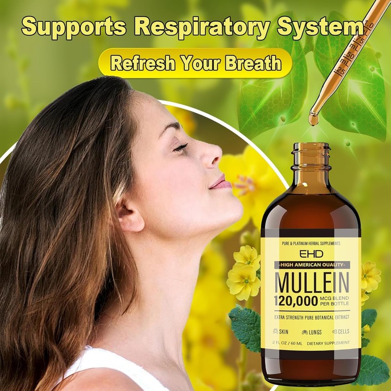 Mullein Drops - Lung Cleanse,120000mg Mullein Leaf Extract for Lungs