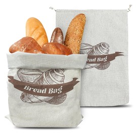 Linen Bread Bags, Pack of 2, 36 x 51 cm Bread Bag with TPU Inner Lining, Drawstring, Bread Bag, Linen Bag for Bread, Storage, Fresh, for Bread Storage