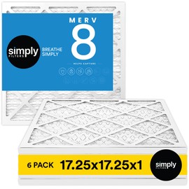 Simply 17.25x17.25x1 Air Filter, Merv 8, MPR 600, 6 Pack, For Home AC Furnace & HVAC (Actual Size: 17.25x17.25"x0.75") DUST, Pet, & Allergy Control