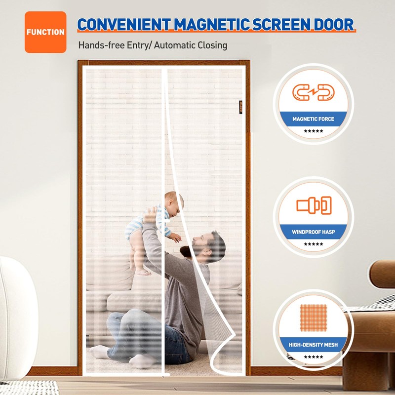 MAGZO Magnet Screen Door Fit Door Size 36 x 84,