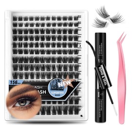 Lash Clusters DIY Lashes Extensions Kit 156pcs Soft Fluffy Eyelashes 8-16mm C Curl Individual Lashes Super Thin Band Eyelashes with Bond & Seal, Lash Tweezer