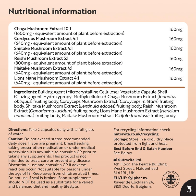 Nutravita Mushroom Complex 14400mg Superblend with Lions Mane - 180
