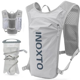 INOXTO Running Hydration Vest Backpack,Lightweight Insulated Pack with 1.5L Water Bladder Bag Daypack for Hiking Trail Running Cycling Race Marathon for Women Men (Light Gray)