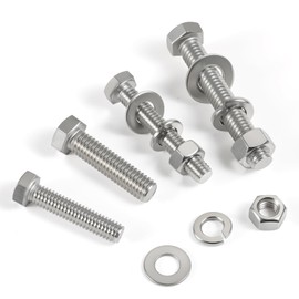 Krysay 12Sets 5/16-18 x 3-1/2 Hex Head Screw Bolt,Nuts,Flat Washer Kit 304 Stainless Steel 18-8 Full Threaded