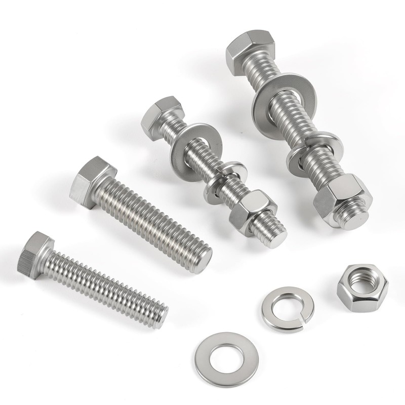Krysay 12Sets 5/16-18 x 3-1/2 Hex Head Screw Bolt,Nuts,Flat Washer