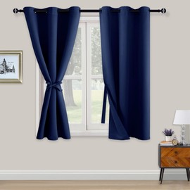 XWZO Blackout Curtains Shades Window Curtain Panels with Tiebacks- Noise Reduction and Light Blocking Grommet Curtains for Bedroom,Living Room,Office,Study Room Navy W46xL54