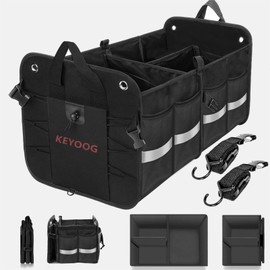 KEYOOG Car Trunk Organizers and Storage, Sturdy Waterproof Durable Collapsible Multi-Heavy Duty, Non-Slip Bottom & Adjustable Securing Straps, for Car, SUV, Truck, or Van (3 Compartments, ExtraLarge)