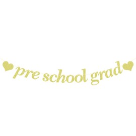 Gold Glitter Preschool Grad Banner - Congrats Grad Banner - 2025 Graduation Decorations, Kindergarten Graduate Party Decoration Supplies