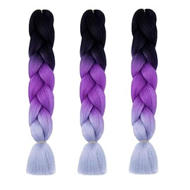Ombre Braiding Hair Extensions 3 Pack/24 Inch Color Braiding Hair Fiber Crochet Hair for Box Braids Senegal Twist Hair Extensions for Women and Girls (24 Inch, Black+Purple+Gray)…