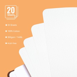 Paul Rubens Watercolor Paper Square Watercolor Drawing Paper Sketchbook 150x150mm 20 Sheets 100% Cotton 300g Medium Grit Acid Free Watercolor Journal for Sketching and Traveling