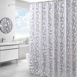 Shower Curtain Liner Heavy Duty Clear Bathroom Shower Liner, 3D PVC Water Repellent Decorative Curtain for Bathroom Shower Stall, 12 Hooks 72 x 72 Inches (Mosaic)