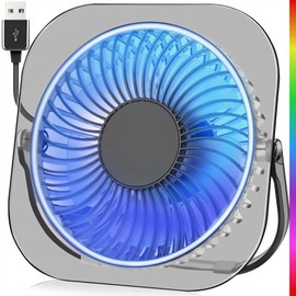 GOBRILLFUN Desk Fan with 3 Speeds, 180° Rotation & Anti-Slip Base – USB-Powered RGB Gaming Quiet Cooling Fan for Home, Office, Gaming – 20,000 Hr Durable Brushless Motor (Transparent Grey)