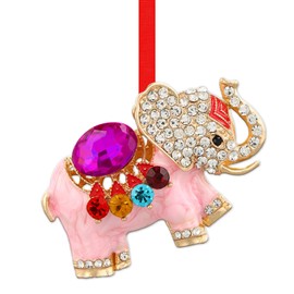 D24TIME Elephant Ornament-Elephant Christmas Ornaments-Metal Rhinestone Pink Christmas Tree Elephant Hanging Ornament Elephant Decor for Home Christmas Tree Decorations Keepsake Gifts for Women Kids