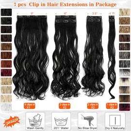 Cephermer Hair Extensions Wavy 7 PCS Clip in Hair Extensions 24" Long and Thick 170g Synthetic Hairpieces Double Weft Natural Soft Hair for Women Ash Blonde